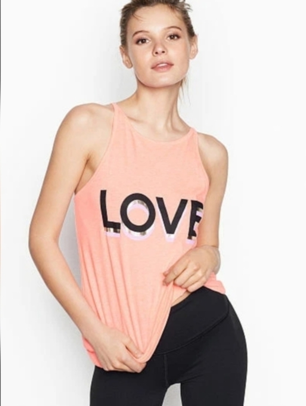 Victoria Sport Cage Back Tank With LOVE Graphic
